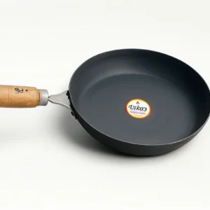 Non-Stick Iron Fry Pan with Wooden Handle – Heavy Duty Kadhai / Skillet