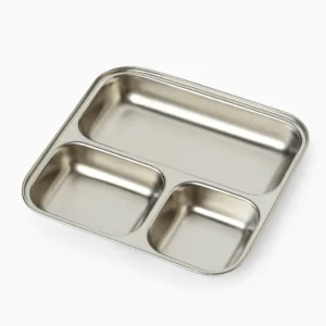 Stainless Steel 3-Compartment Dinner Plate – Mess Tray / Thali for Home & Kitchen